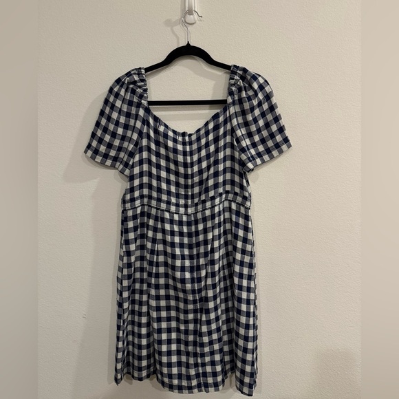 NWT Madewell Navy & White Gingham Tie-Front Swing Dress - Picture 6 of 6